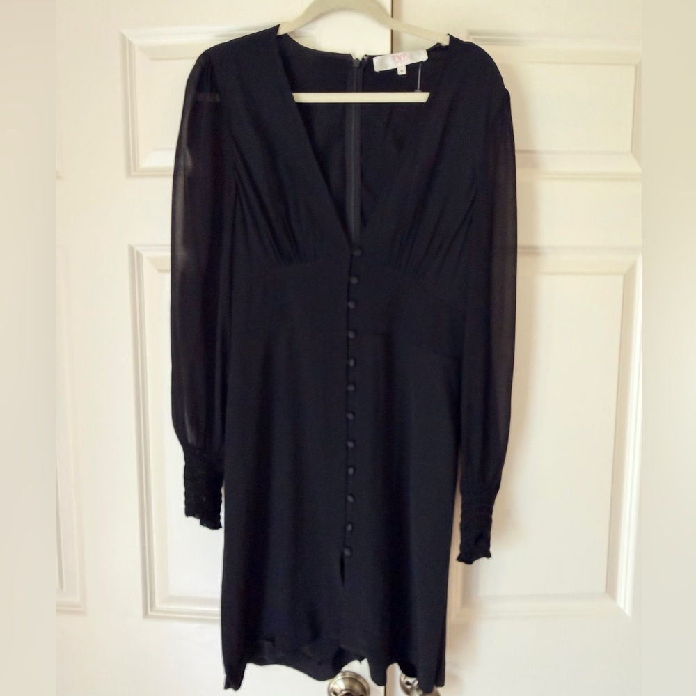 Diane Von Furstenberg Black Long-Sleeve Button-Front Dress size 10